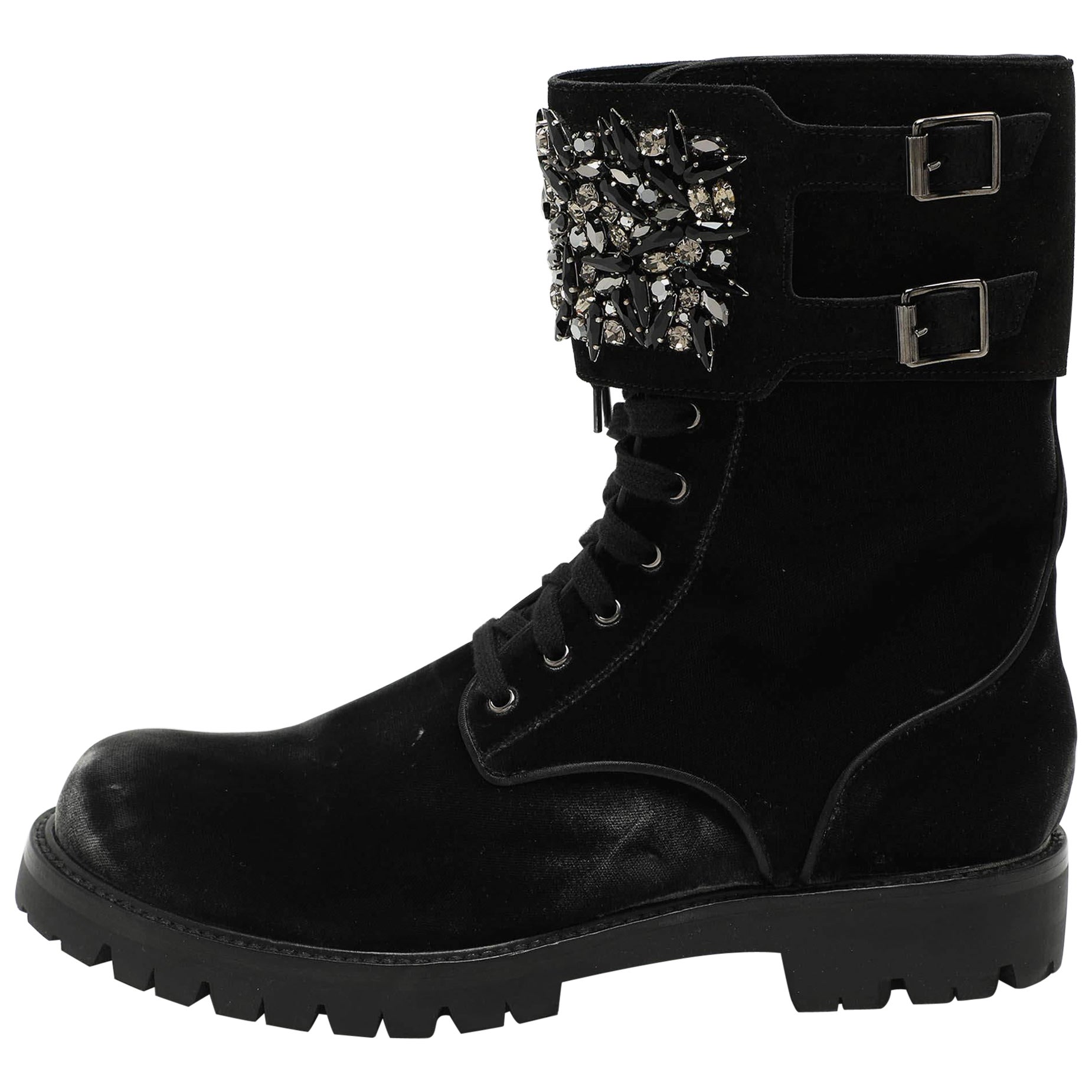 René Caovilla - Bottes en velours noir avec ornements Taille 38