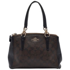 Coach Black/Brown Signature Coated Canvas Leather Mini Christie Carryall Satchel