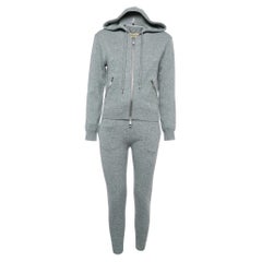 Burberry Grey Cashmere Knit Jacket and Sweatpants Set S