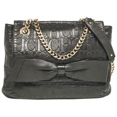 CH Carolina Herrera Black Monogram Embossed Leather Audrey Shoulder Bag