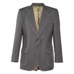 Gucci Blazer monopetto grigio con borchie in gabardina XL