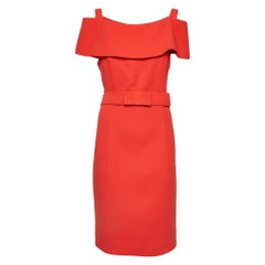 Badgley Mischka Brick Red Crepe Belted Short Dress L