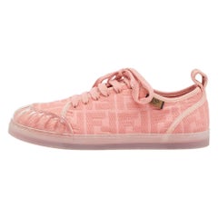 Fendi Pink PVC and Canvas FF Logo Lace Up Sneakers Size 40