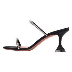 Amina Muaddi Satin noir Glida Slide Sandals 41