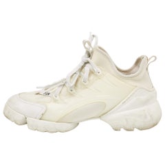 Dior Weiße/Cremefarbene D-Connect Turnschuhe aus Leder und Stoff Größe 38