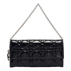 Dior Lady Dior Schwarz Cannage Lackleder Lady Dior Brieftasche an Kette an Kette
