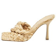 Bottega Veneta Beige Woven Raffia Lido Slide Sandals Size 39