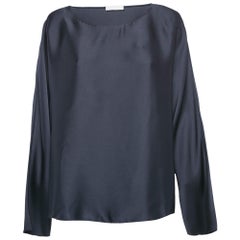 The Row Navy Blue Satin Silk Loose Fit Blouse S