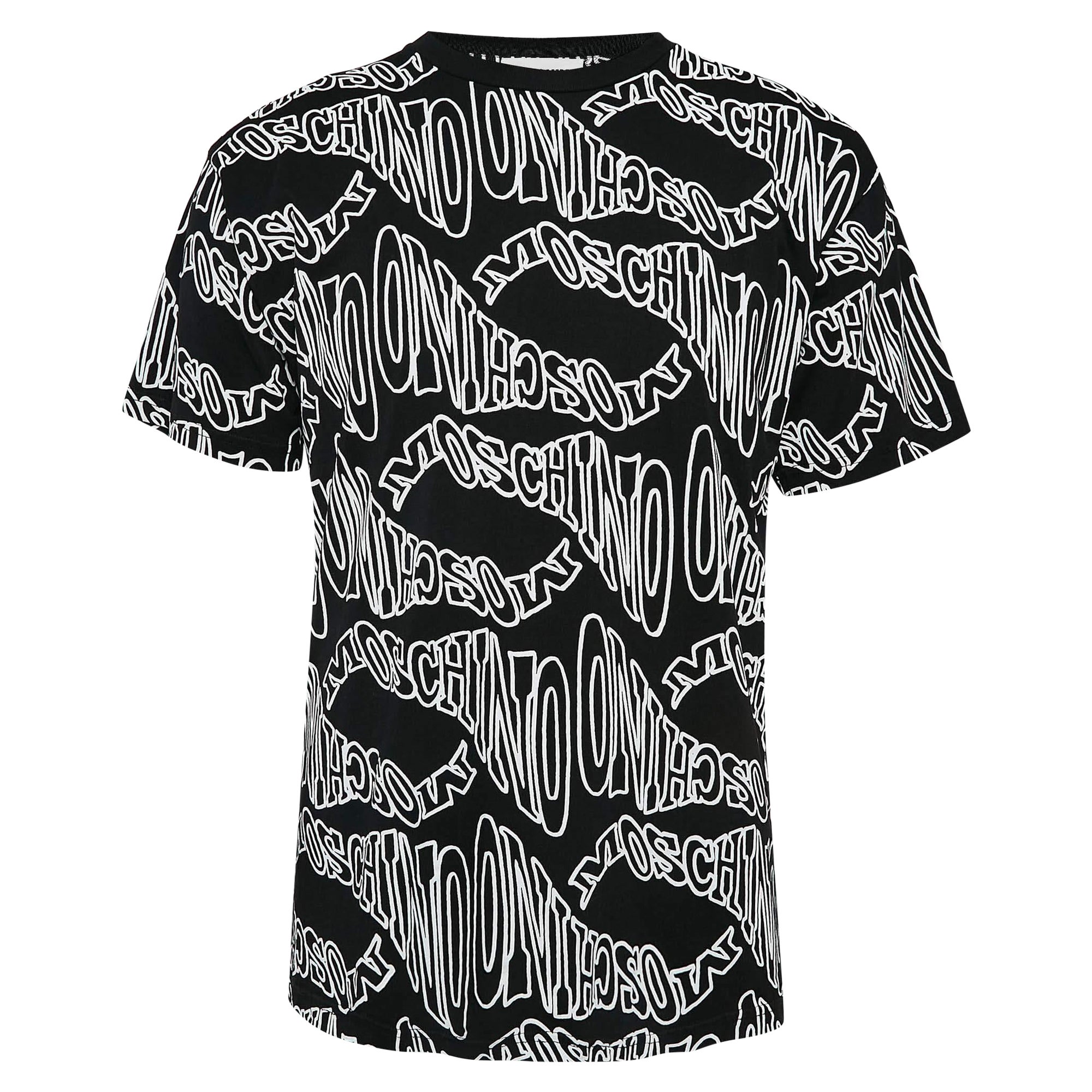 Moschino Black Logo All Over Print Jersey T-Shirt S en vente