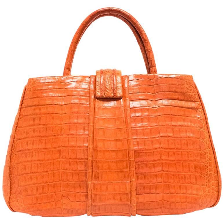  Nancy Gonzalez Orange Crocodile Medium Tote For Sale