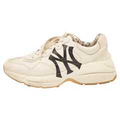 Gucci Cream Leather Rhyton Lace Up Sneakers Size 41