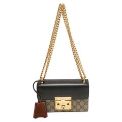 Gucci Black/Beige GG Supreme Canvas and Leather Small Padlock Shoulder Bag