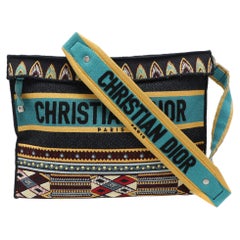Dior Multicolor Logo Embroidered Fabric Shoulder Bag