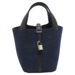 Hermes Bleu Nuit/Noir Feutre et Swift Cuir Picotin Lock 18 Sac