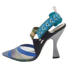 Fendi Multicolor Canvas and Mesh Colibri Pumps Size 38