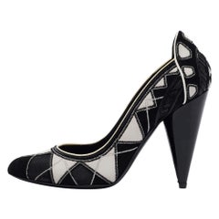 Tod's Black/White Leather and Mesh Pointed Toe Pumps Size 38