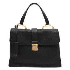 Miu Miu Black Leather Push Lock Top Handle Bag