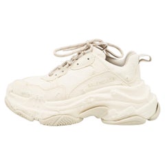 Balenciaga Cream Canvas Triple S Lace Up Sneakers Size 37