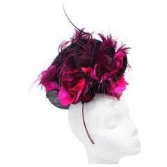 Philip Treacy Fascinator with Pink Roses and Feathers 8