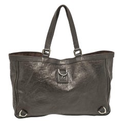 Gucci Dark Brown Horsebit Embossed Leather Abbey D-Ring Tote