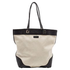 Gucci Fourre-tout en toile et cuir brun foncé/blanc
