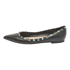 Valentino Black Leather Rolling Rockstud Ballet Flats Size 36.5