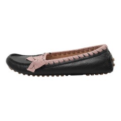 Fendi Schwarz/Rosafarbene Loafers aus Leder und Stoff mit Stoffschleife Größe 40
