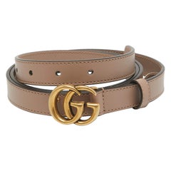 Gucci Beige Leather GG Marmont Buckle Slim Belt 110CM