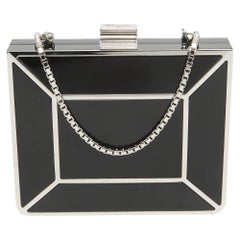 Salvatore Ferragamo Black Metal Plexiglass Dolly Box Clutch