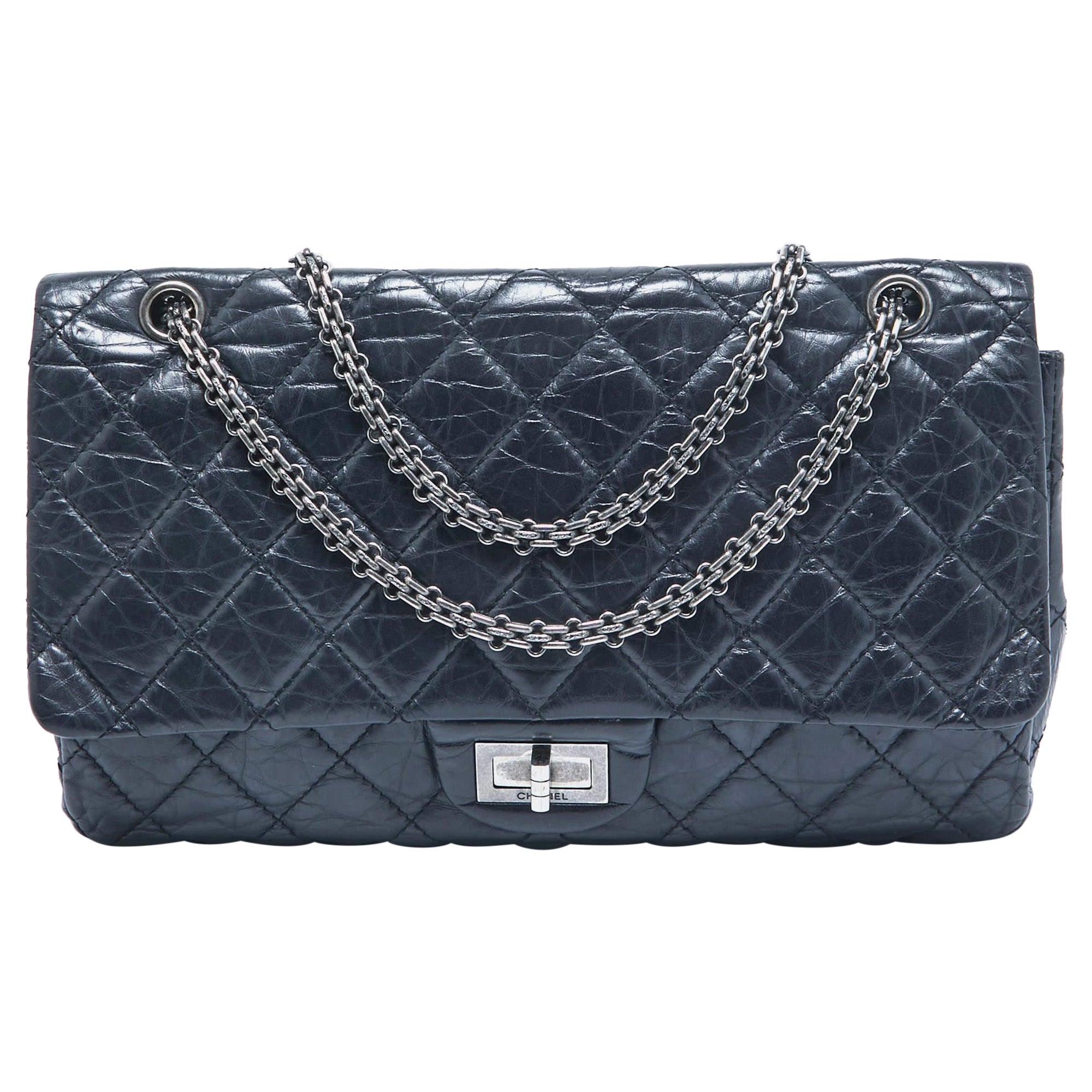Chanel Navy Blue Quilted Aged Leather 227 Reissue 2.55 Flap Bag
