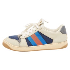 Gucci Grey Fabric and Nubuck Leather Screener Lace Up Sneakers Size 39.5