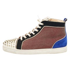 Used Christian Louboutin Leather and Suede Lou Spikes High Top Sneakers Size 46