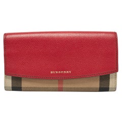 Burberry Beige/Red House Check Fabric and Leather Flap Continental Wallet