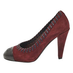 Chanel Burgundy/Black Suede and Leather CC Platform Pumps Size 38