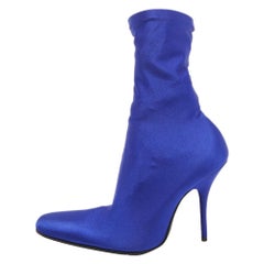 Balenciaga Blue Stretch Fabric Ankle Length Boots Size 38.5