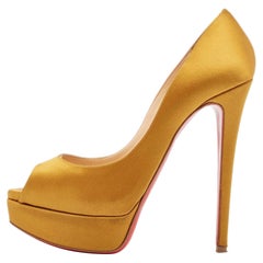 Christian Louboutin Yellow Satin Lady Peep Pumps Size 37.5