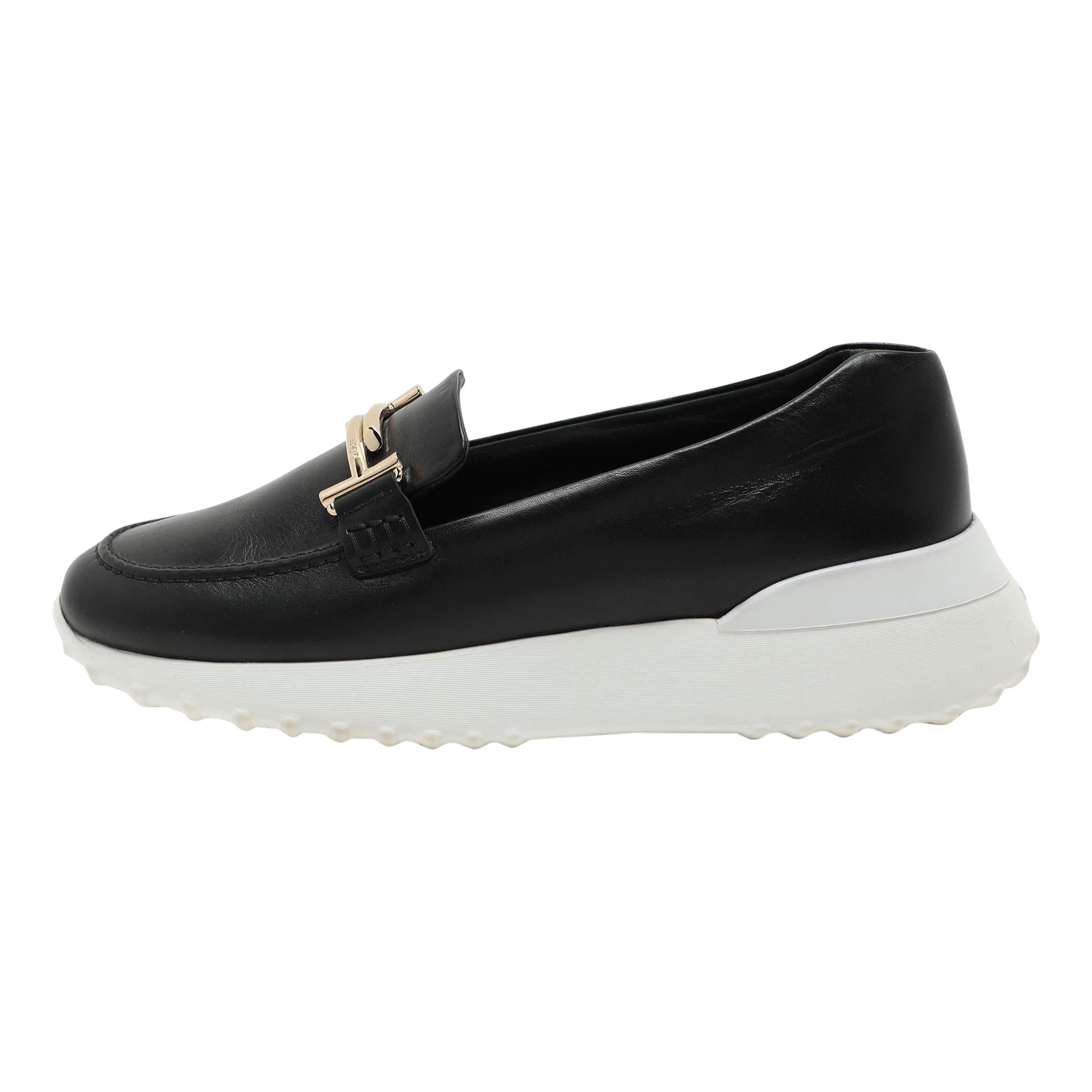 Tod's Black Leather Double T Slip On Loafers Size 38.5