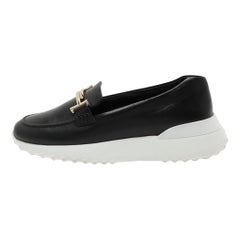 Tod's Black Leather Double T Slip On Loafers Size 38.5