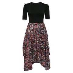 Maje Multicolor Floral Print Crepe and Cotton Knit Midi Dress S