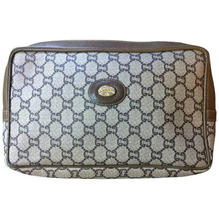 Vintage Gucci Plus beige monogram large size makeup case, toiletry pouch, p