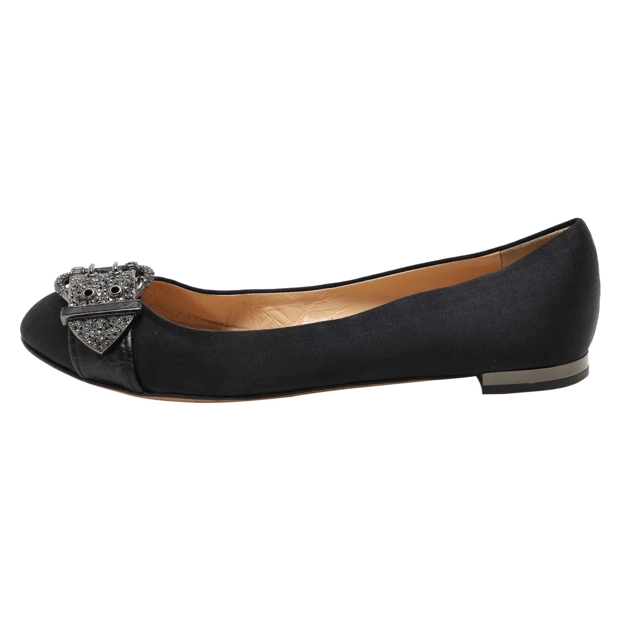 Giuseppe Zanotti Black Satin Embellished Ballet Flats Size 39