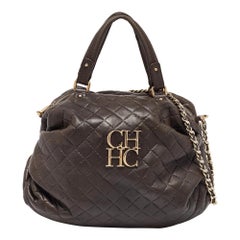 Carolina Herrera: borsa a tracolla in pelle trapuntata marrone scuro con catena a pieghe