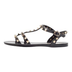 Valentino Black Rubber Rockstud Flat Sandals Size 36