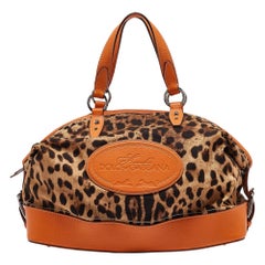 Dolce & Gabbana Orange/Beige Leopard Print Fabric and Leather Animalier Satchel
