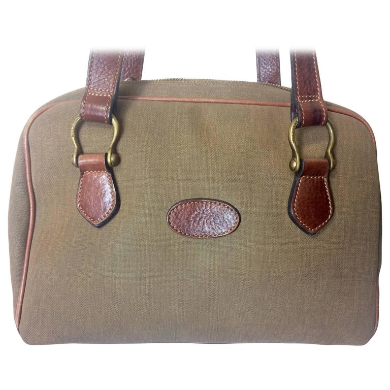 Vintage Mulberry khaki shoulder bag with fabric and brown leather mix  trimmings. For Sale at 1stDibs