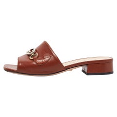 Gucci Brown Leather Zumi Slide Sandals Size 36