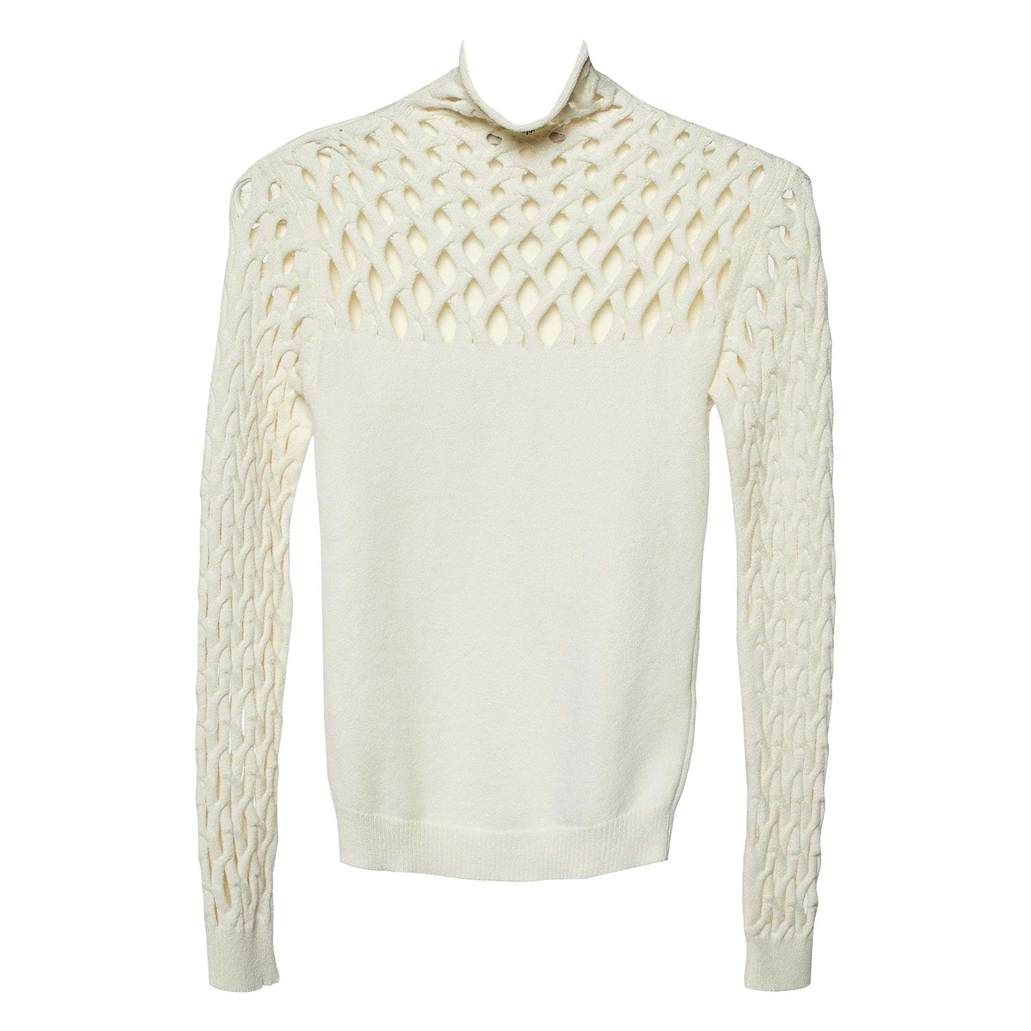 Valentino Ivory White Mesh Knit High Neck Jumper M For Sale