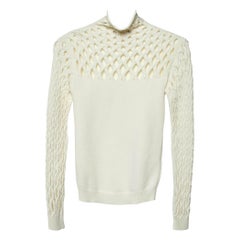 Valentino Elfenbeinweißer Maschenstrick-Pullover mit hohem Halsausschnitt M