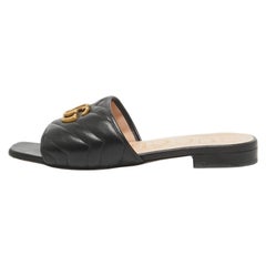 Gucci Black Quilted Leather GG Marmont Flat Slide Sandals Size 39.5