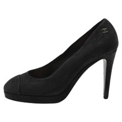 Chanel Black Suede CC Pumps Size 38.5